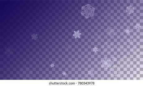Snowflakes Christmas Background. Element of Design with Snow for a Postcard, Invitation Card, Banner, Flyer.  Vector Falling Snowflakes on a Blue Winter Background