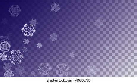 Snowflakes Christmas Background. Element of Design with Snow for a Postcard, Invitation Card, Banner, Flyer.  Vector Falling Snowflakes on a Blue Background