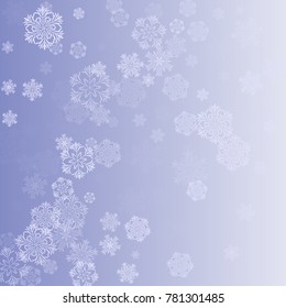 Snowflakes Christmas Background. Element of Design with Snow for a Postcard, Invitation Card, Banner, Flyer.  Vector Falling Snowflakes on a Blue Christmas Backdrop.