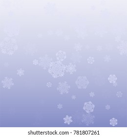 Snowflakes Christmas Background. Element of Design with Snow for a Postcard, Invitation Card, Banner, Flyer.  Vector Falling Snowflakes on a Blue Winter Background