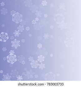 Snowflakes Christmas Background. Element of Design with Snow for a Postcard, Invitation Card, Banner, Flyer.  Vector Falling Snowflakes on a Blue Christmas Backdrop.