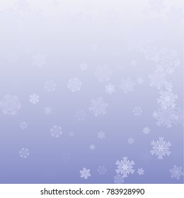Snowflakes Christmas Background. Element of Design with Snow for a Postcard, Invitation Card, Banner, Flyer.  Vector Falling Snowflakes on a Blue Christmas Backdrop.