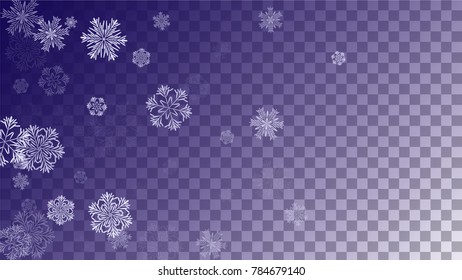Snowflakes Christmas Background. Element of Design with Snow for a Postcard, Invitation Card, Banner, Flyer.  Vector Falling Snowflakes on a Blue Background