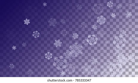 Snowflakes Christmas Background. Element of Design with Snow for a Postcard, Invitation Card, Banner, Flyer.  Vector Falling Snowflakes on a Blue Background