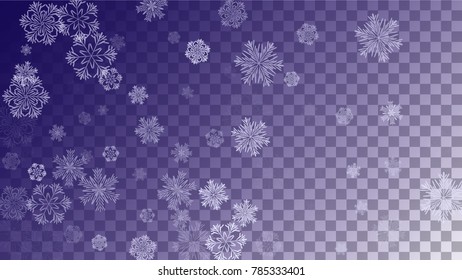 Snowflakes Christmas Background. Element of Design with Snow for a Postcard, Invitation Card, Banner, Flyer.  Vector Falling Snowflakes on a Blue Background