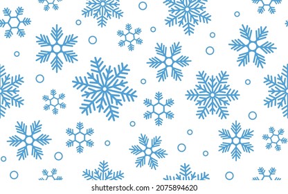 Schneeflocken Weihnachtshintergrund. Nahtloses Muster. Hintergrundvorlage für Winter-, Neujahr- und Weihnachtsposter, Grüße, Einladungen. Design-Verpackung, Textilien, Verpackungspapier. Einzeln. Vektorgrafik