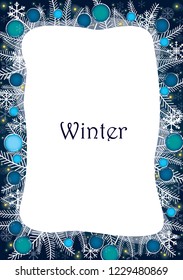 Snowflakes, Christmas ball and night sky with star vector background for decoration on all winter festival.