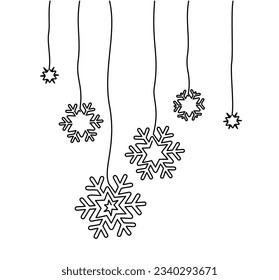 Snowflakes Christmas decoration, winter holidays card. Continuous one line drawing. Vector illustration