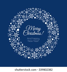  Snowflakes Christmas New Year round dark blue plain background