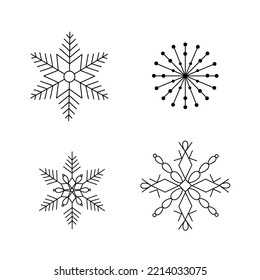 Snowflakes Christmas set simple doodle linear hand drawn vector illustration, winter holidays New Year elements for seasons greetings cards, invitations, banner, poster, stickers