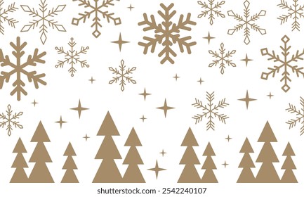 Snowflakes and Christmas tree background. New year firtrees. Winter elements for holiday design