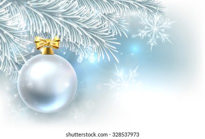 Snowflakes and Christmas tree bauble decoration ornament winter design background.