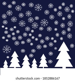 Snowflakes Christmas trees background night 