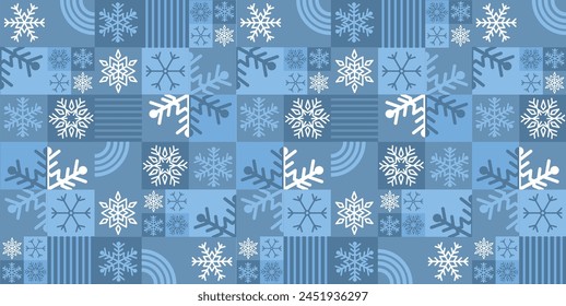 Schneeflocken, Weihnachtsmusiken, Winter - Hintergrund, Wiederholmuster, Vektorillustration im Bauhaus-Stil	