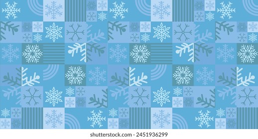 Snowflakes, Christmas, winter - background, repeating pattern, vector illustration in Bauhaus style	