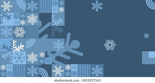 Copos de nieve, Navidades, invierno - fondo, , Ilustración vectorial en estilo Bauhaus	