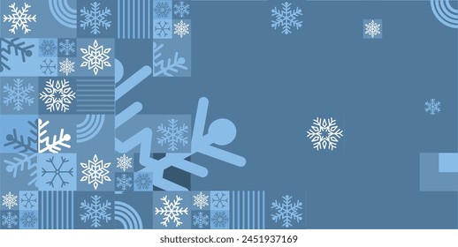 Copos de nieve, Navidades, invierno - fondo, , Ilustración vectorial en estilo Bauhaus	