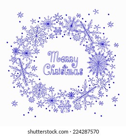 Snowflakes Christmas wreath. Hand drawn vector illustration.