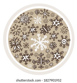 Snowflakes in a circle doodling vector. Christmas, New year's clipart , illustration, marshmallows snowflakes in a Cup of coffee