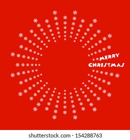 Snowflakes in a circle on red background, vector illustration 