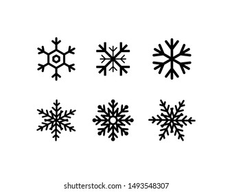 snowflakes collection. black snowflakes isolated on white background. six different snowflakes in flat style for web design. Eps10