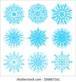 Snowflakes collection. Ink hand drawn snowflakes vector set