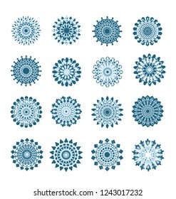Snowflakes collection isolated on blue background