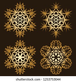 Colección de copos de nieve aislada en un fondo oscuro. Iconos de nieve de línea plana, silueta de copos de nieve. Buen elemento para la pancarta de navidad, cartas.