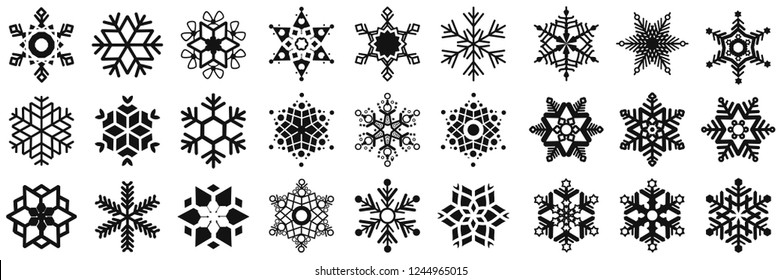 
Snowflakes collection isolated on white background. Vector icons, silhouettes of snow, snowflakes. Beautiful element for Christmas banner, greeting card, website. Christmas pattern. Vector.