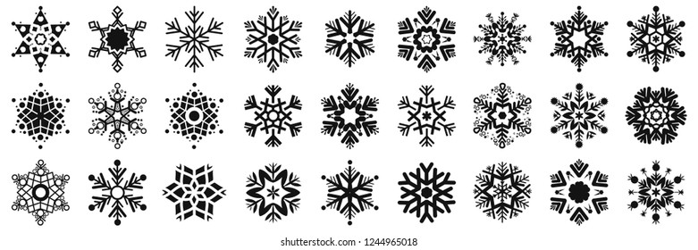 
Snowflakes collection isolated on white background. Vector icons, silhouettes of snow, snowflakes. Beautiful element for Christmas banner, greeting card, website. Christmas pattern. Vector.