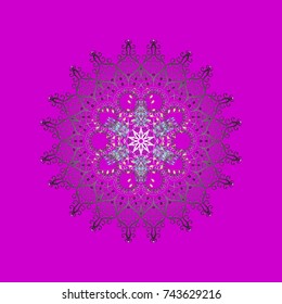 Snowflakes collection. Isolated of vector magenta, gray and purple snowflakes. Fine winter ornament. Vector illustration.