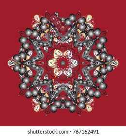 Snowflakes collection. Isolated of vector red, gray and white snowflake. Fine winter ornament. Vector illustration.