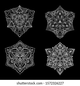 snowflakes collection set. Flat line snow icons, snow flakes silhouette. New year ornament.