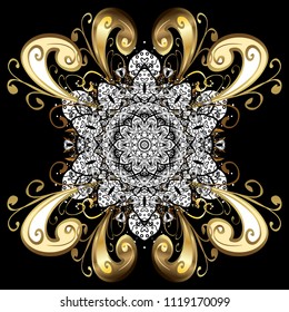 Snowflakes collection. Vector illustration. Fine winter ornament. Isolated of vector black, white and beige snowflakes.