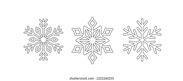 Snowflakes coloring page. Black and white snowflakes. Color me. Isolated vector illustration eps