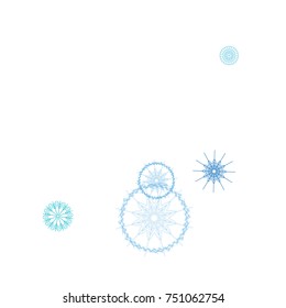 Snowflakes Confetti. Christmas or New Year Festive Celebration Background. Flying or Falling Blue Snowflakes Confetti on White. Falling Snow Background, Winter Mood, Frost Ice Weather. Cold Snow Frame
