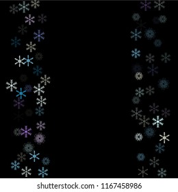 Snowflakes confetti, falling snow vector background. Festive winter, Christmas, New Year party decoration. Textured frame, winter storm, sparkling trail. Vintage snowfall falling snowflakes confetti