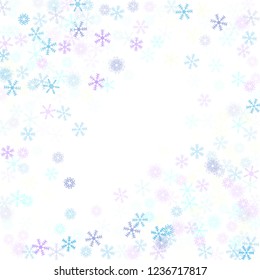 Snowflakes confetti, falling snow vector background. Festive winter, Christmas, New Year sale background. Cold weather, winter storm, scatter texture. Funky snowfall falling snowflakes confetti