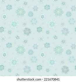 Snowflakes. Cute seamless pattern of snowflakes hand-drawn. Retro Christmas background. Can be used for greeting cards, wallpaper, fabric printing and scrapbooks.