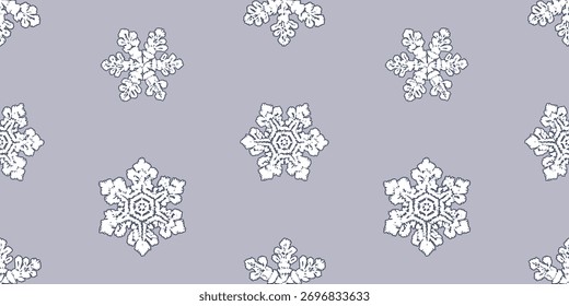 Snowflakes decorative drawn, seamless pattern, christmas paper, decoration, vector background, wallpaper, fabric, wrapper