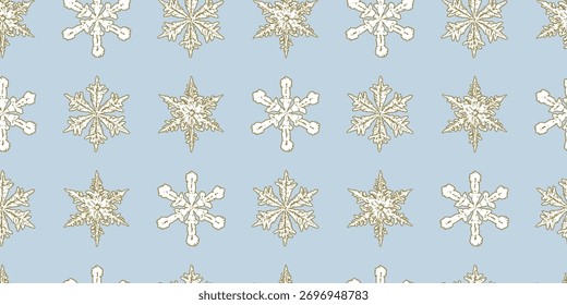 Schneeflocken dekorativ gezeichnet, nahtloses Muster, Weihnachtspapier, Vektorhintergrund, Tapete, Umschlag, Stoff 