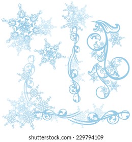 snowflakes decorative vector design elements - winter season snow frost swirl decor