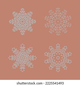 elementos de diseño de copos de nieve bocetos simétricos planos