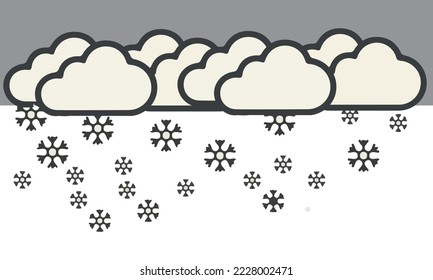 diseño de copos de nieve que caen de las nubes entre el tiempo nublado sobre fondo blanco