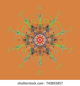 Snowflakes design. Modern abstract design poster, cover, card design in orange, gray and green colors. Trendy stylized snowflakes and elements memphis cards. Retro style texture, winter elements.