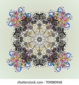 Snowflakes design. Retro style texture, abstract winter elements. Superb design poster, cover, card design in blue, brown and gray colors. Trendy stylized snowflakes and elements memphis cards.