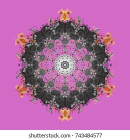 Snowflakes design. Retro style texture, winter elements. Modern abstract design poster, cover, card design in pink, gray and orange colors. Trendy stylized snowflakes and elements memphis cards.