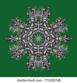 Snowflakes design. Retro style texture, abstract winter elements. Superb design poster, cover, card design in green, gray and brown colors. Trendy stylized snowflakes and elements memphis cards.