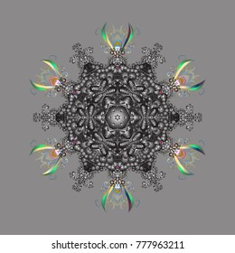 Snowflakes design. Retro style texture, abstract winter elements. Superb design poster, cover, card design in gray, neutral and blue colors. Trendy stylized snowflakes and elements memphis cards.