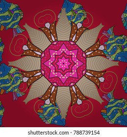 Snowflakes design. Retro style texture, winter elements. Modern abstract design poster, cover, card design in red, beige and blue colors. Trendy stylized snowflakes and elements memphis cards.